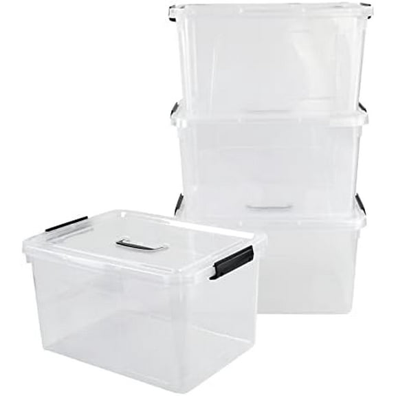 4-Pack 18 L Plastic Storage Box Container, Clear Latch Bin with Handle and Lid
