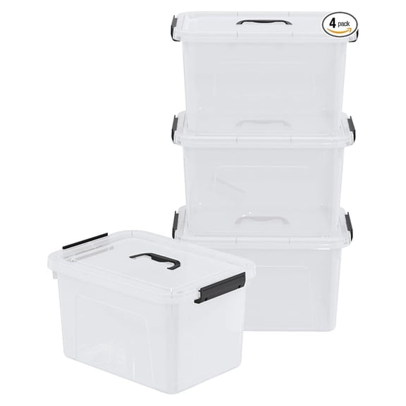 4-Pack 18 L Plastic Storage Box with Lid, Latching Storage Containers Bin, Clear