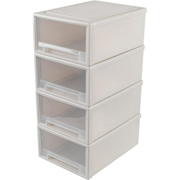 4-Pack Large 18 Quart Plastic Stacking Storage Drawers | Stackable Organizer Drawer Bin