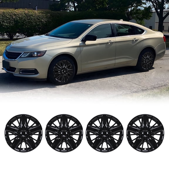 18 inch Hubcaps for 2014-2020 Chevy Impala Bolt-on Black Lacquer, PP Steel Wheel Rim Covers(4 Pack)