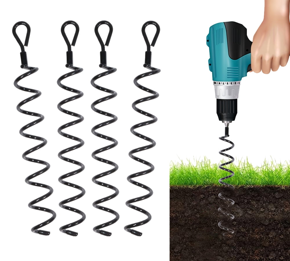 4 Pack 18 inches Spiral Shed Anchor Kit w/ Removable Eye Bolt Steel