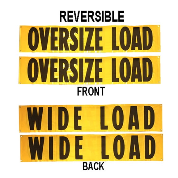 (4 Pack) 18"x84" Reversible Dual Side Oversize Load Sign for Trucks - Oversize / Wide Load Banner with Grommets & Rope for Trailers, Vehicles - Semi Truck Accessories