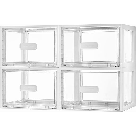 4 Pack 18QT Clear Stackable Storage Drawers,Easily Assemble Closet Organizers,Plastic Storage Bins for Bathroom,Cabinet,Kitchen Pantry,Under Sink Organization
