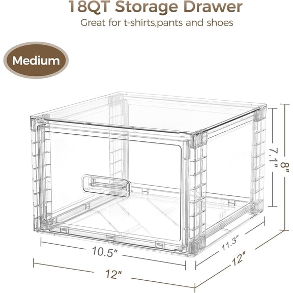 4 Pack 18QT  Stackable Storage Drawers for Closet Bathroom Kitchen Organization