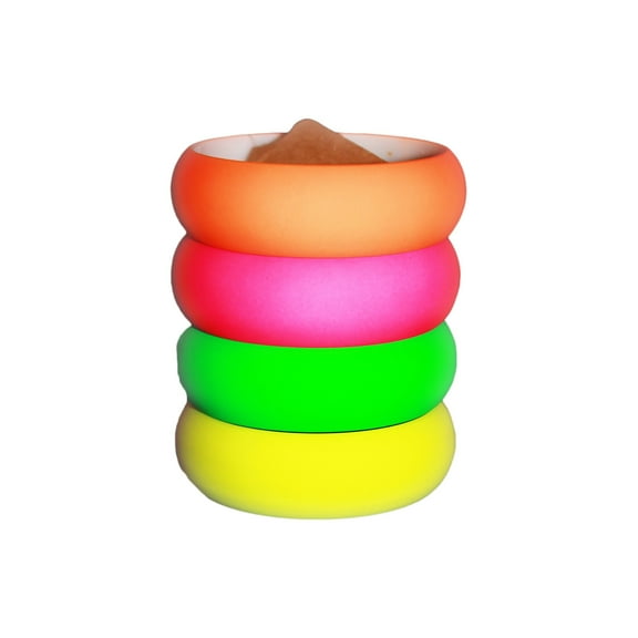 4 Pack 1980s Style Costume Bracelets 1" Soft Bangles - Green Orange Yellow rosy