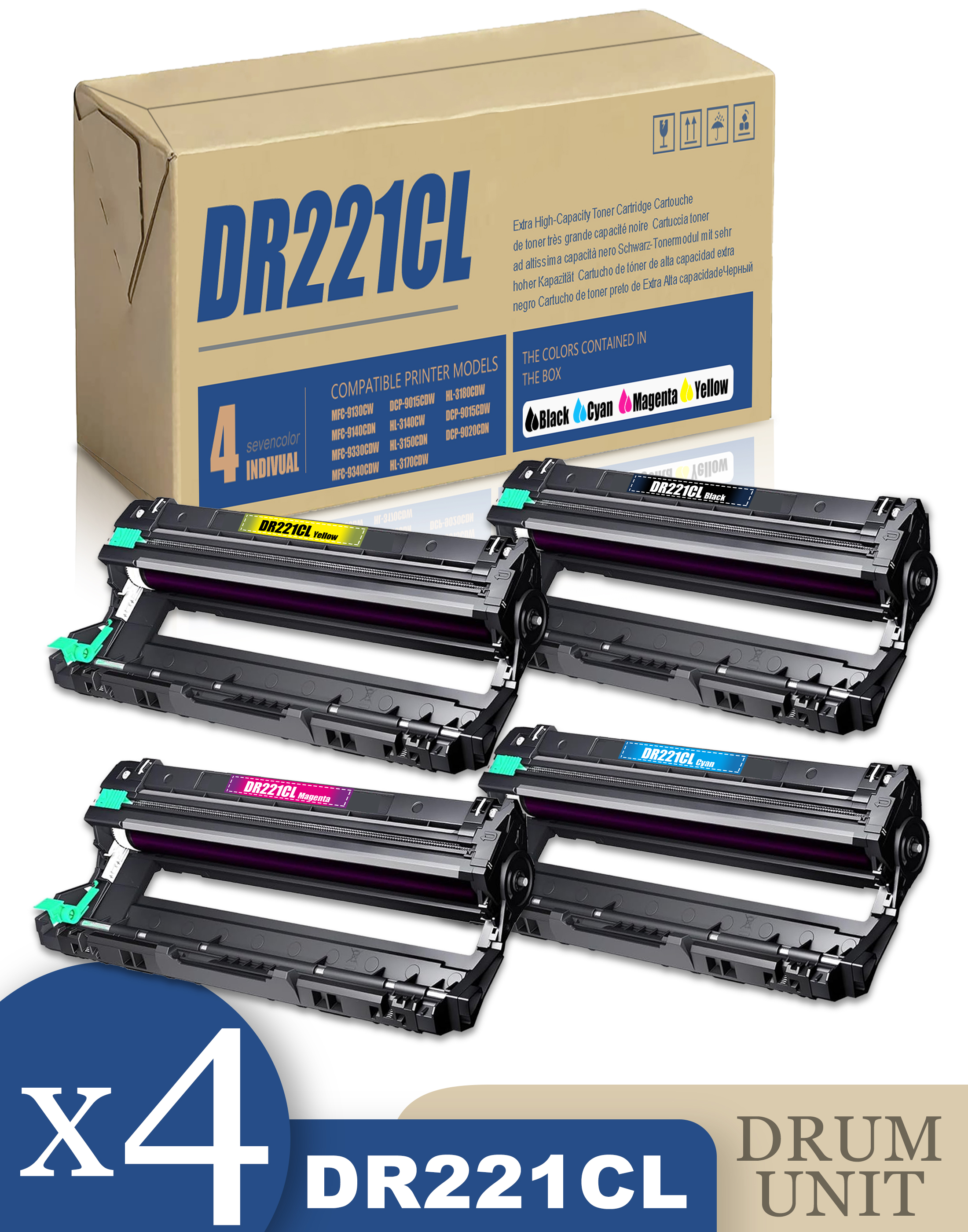 Brother MFC9340CDW (DR221CL) 4Piece Drum Unit Set (15,000 Yield
