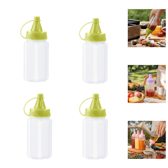 4 Pack 1oz Mini Seasoning Bottles, 3.15 Inch Clear Plastic Condiment Containers with Leak Proof Screw Lids, Travel Size Sauce Jars for Picnic, BBQ & Lunch Box-Green