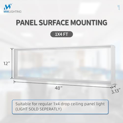 4-Pack 1x4 Surface Mount Kit for LED Flat Panel Light-Aluminum Ceiling Frame for 12 x 48 x 3.13 inch Good for Edge-Lit and Back Lit Panel