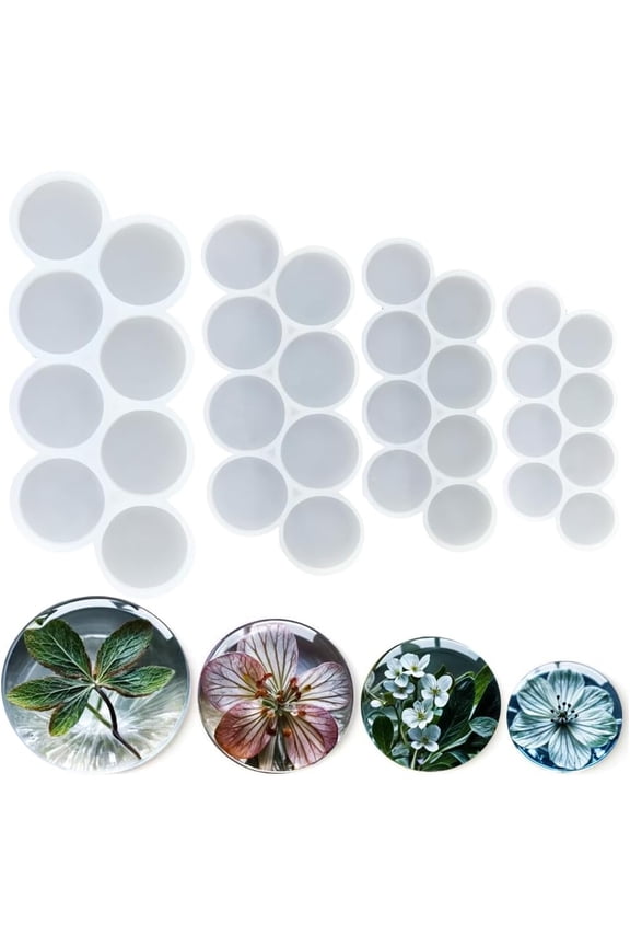 4 Pack 2'', 1.75'', 1.5'', 1.25'' Resin Circle Molds, 32-Cavity Flat Round Keychain Silicone Mold, Magnet Mold, Earrings Pendant Mold