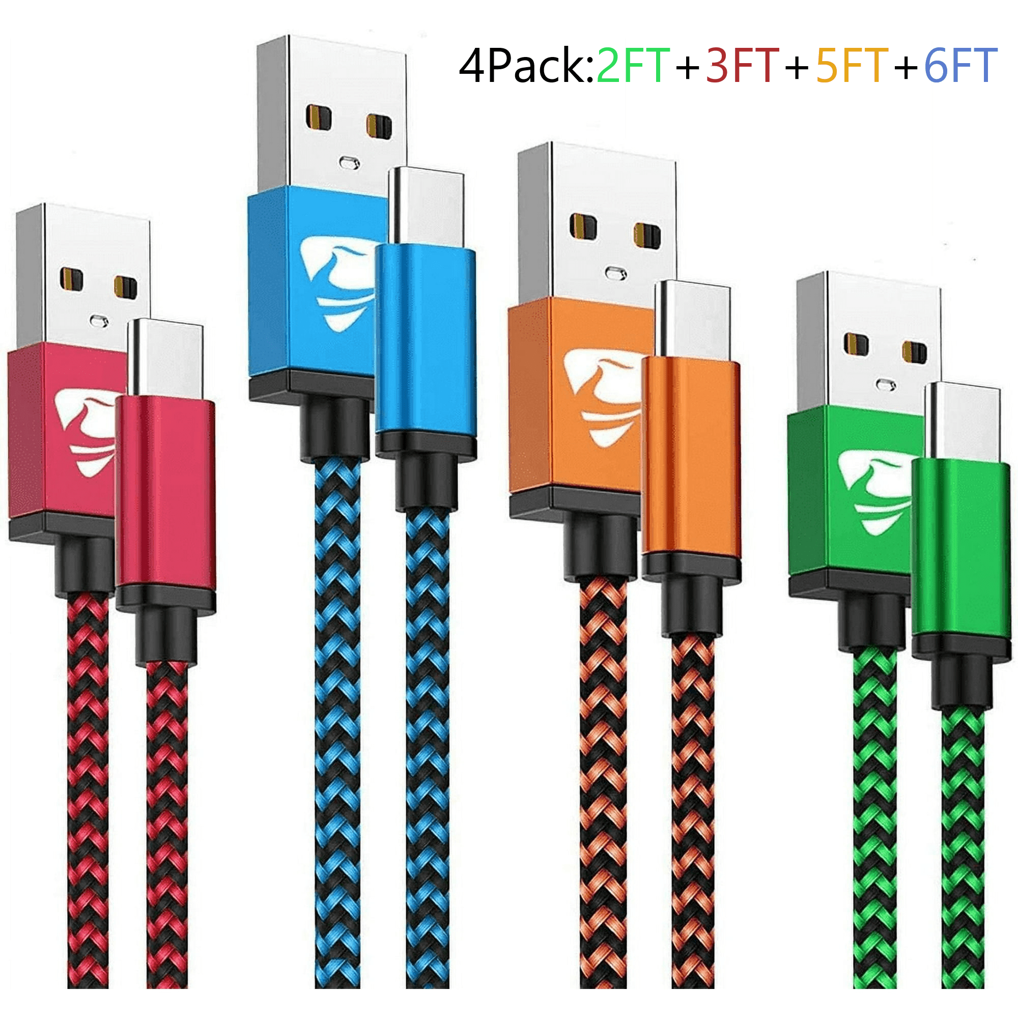 [4 Pack]2/3/5/6FT USB C Cable,4 Pack Fast Charging Nylon Type C Phone ...