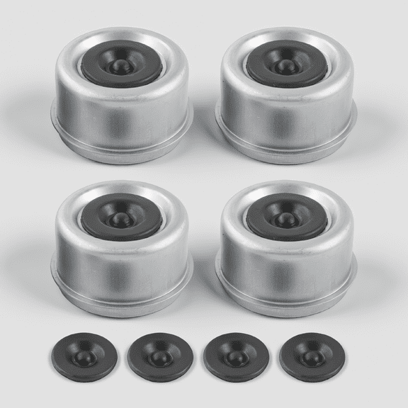 4-Pack 2.44 Inch Trailer Hub Bearing Dust Caps with 4 Rubber Plugs for 5200-6000 lb Axles, Zinc-Plated Steel Grease Cover