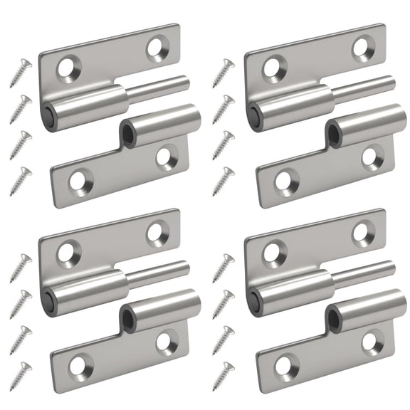 4 Pack 2.5 Inch Detachable Hinges, 304 Stainless Steel Silver Small Flag Hinges with Screws, Left Lift-Off for Cabinet, Door, Furniture