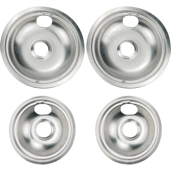 4 Pack (2) 6" & (2) 8" Electric Stove Burner Covers, Replacement Chrome Drip Pans for Whirlpool W10278125 W10196405 W10196406