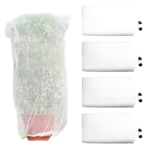 4 Pack 2.6 x 3.2 Ft Fruit Tree Netting with Zipper & Drawstring, Zipped Garden Plant Protection Mesh Netting, Blueberry Bush Netting Cover, Bird Barrier Netting Bag for Flowers White