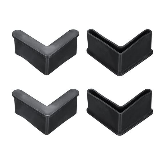 4 Pack 2" Bed Frame End Caps, Rubber L-Shape Angle Iron Foot Pad Leg Protector, Anti-Slip Leg Caps Edge Corner Furniture End Covers with Side for Furniture Shelves, Black