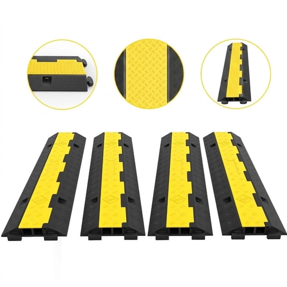 4-Pack 2-Channel Cable Protector Ramp, 11,000 lbs Capacity Heavy Duty Rubber Speed Bump for Driveway & Traffic