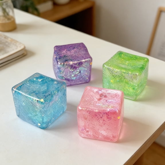 4 Pack 2" Fidget Cubes Slow Rising Squishy Toys, High Density Sensory Toys, Party Favors, Stress Relief Birthday Gifts for Age 3+