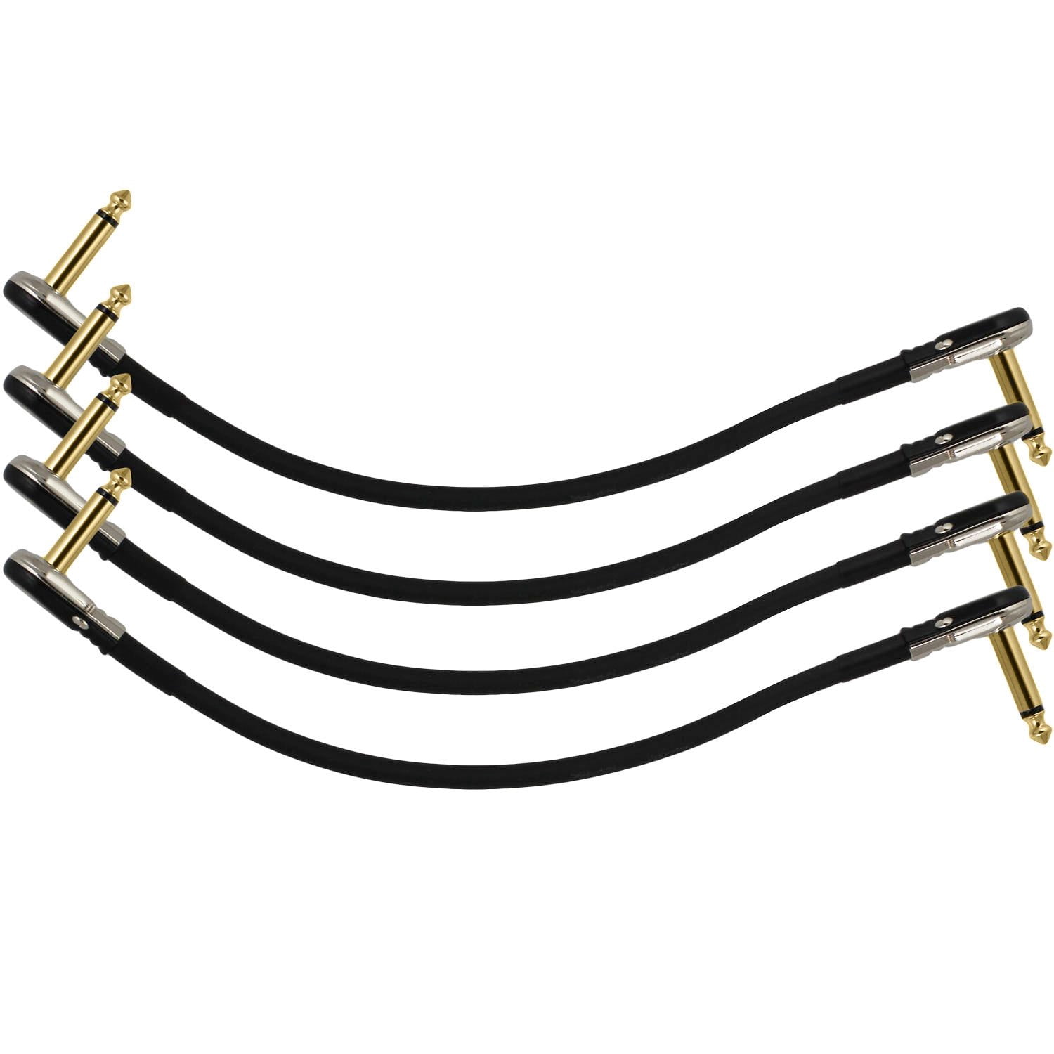 4-Pack 2 Ft S-Shape Castline Gold Mogami 2524 Guitar Pedal Board Patch Cable TS Low Profile Pancake Connector