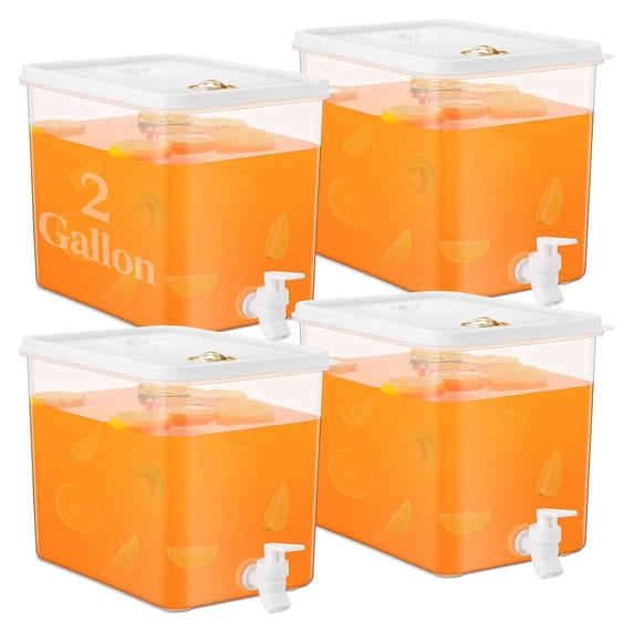 4 Pack 2 Gallon Plastic Beverage Dispenser with Spigot Clear Juice ...