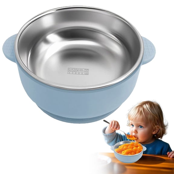 4-Pack 2-In-1 Anti-Scald Baby Bowls with Suction Cups, Stainless Steel Baby Oatmeal Bowls with Removable Silicone Covers, Leak-Proof for Toddlers