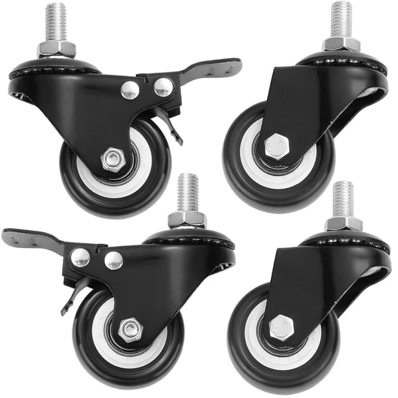 4 Pack of 2 Inch Stem Casters, M10 Heavy Duty Swivel Casters Loading 440 Lbs (2 with Brakes & 2 Without) for Shopping Carts, Hand Trolley, Tools, Movable Furniture