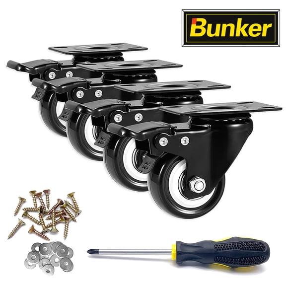 4 Pack 2 Inch Swivel Caster Wheels with Brakes, Heavy Duty 400 lbs Capacity Locking Casters, 360 PU Plate Mount Wheels, Non-Marking for Workbench, Tool Cart & Furniture