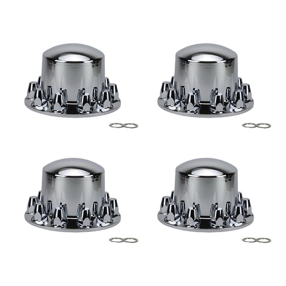 4 - Pack 2 - Pack 33mm Rear Hub Cover Set Chrome Screw On w/ Locking Mechanism Replace ACX40200, Bendix 40200RC, Kenworth MW972, Meritor EC15600, S-22677