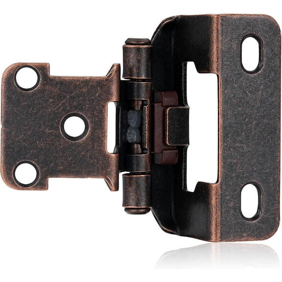 4 Pack (2 Pair) Antique Copper (Oil Rubbed Bronze) Cabinet Hinges for Kitchen Cabinet Door, Partial Wrap Self Closing 1/2" Overlay Kitchen Cabinet Hinges, Semi Hidden Cabinet Hinge for Cabinet Doors