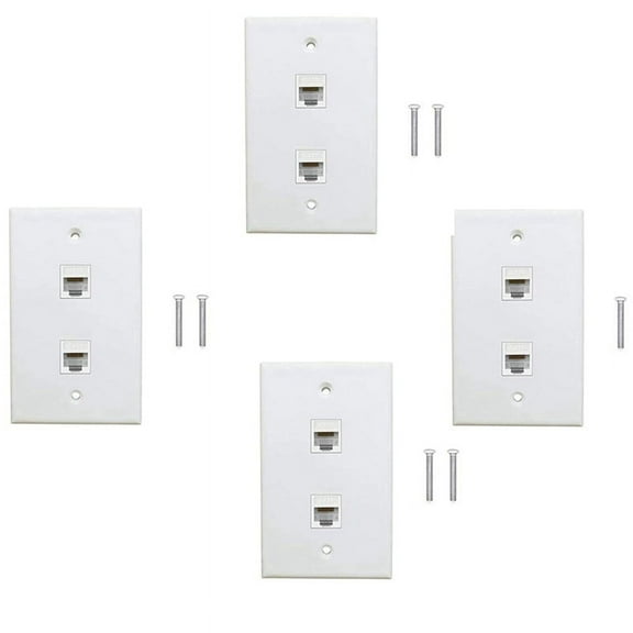 4 Pack 2 Port Ethernet Wall Plate, Cat6 Female to Female Wall Jack RJ45 Inline Coupler Wall Outlet, White