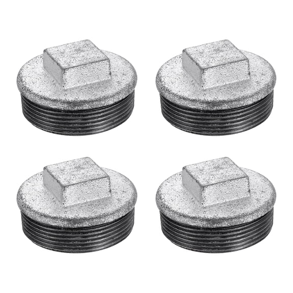 4 Pack 2" Square Head Male Pipe Plug Fittings Cast Iron End Caps, Silver