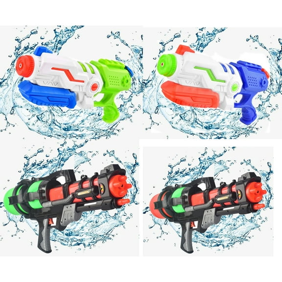4 Pack 2 Style Super Water Blaster Shoot Up to 36 Feet High Capacity Water Soaker Blaster Squirt Toy Water Gun Swimming Pool Beach Sand Water Fighting Toy
