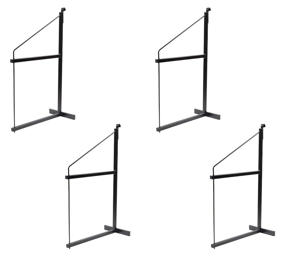 4 Pack 2 Tier Shipping Container Shelving Bracket with Hooks - 19-3/4"x34", 551 lbs WLL - Black Powder Coated Steel for Heavy Duty Trailer Containers - Easy to Assemble & Remove