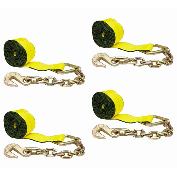 (4 Pack) 2 in. x 30 ft. Winch Strap with Chain Anchor Extension Flatbed Truck Trailer Tie Down