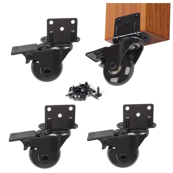 4 Pack 2 inch L-Shaped Plate Swivel Caster with Brake, Side Mount Plate Casters Mute Replacement for Loading Capacity 400 Lbs for Furniture, Table