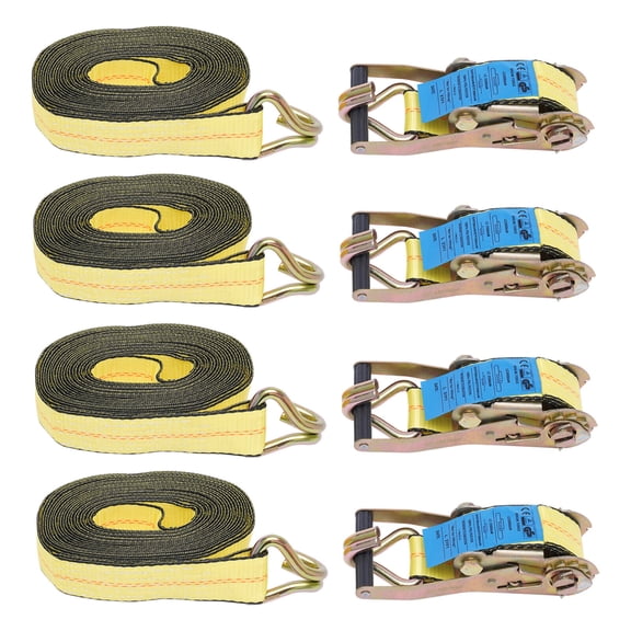 4 Pack 2" inch x 27' Ft Ratchet Straps Double J Hook Tie Down Cargo 11000lbs Yellow