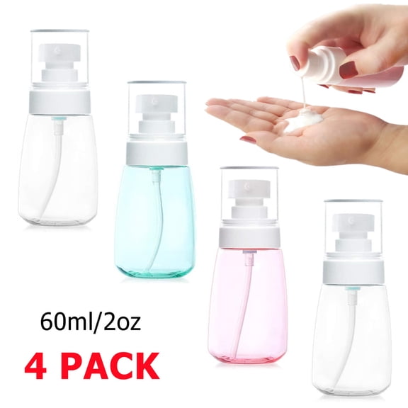 4 Pack 2 oz Travel Size Leakproof Pump Bottles, BPA-Free Plastic Refillable Containers for Lotion, Liquid Soap, Essential Oil