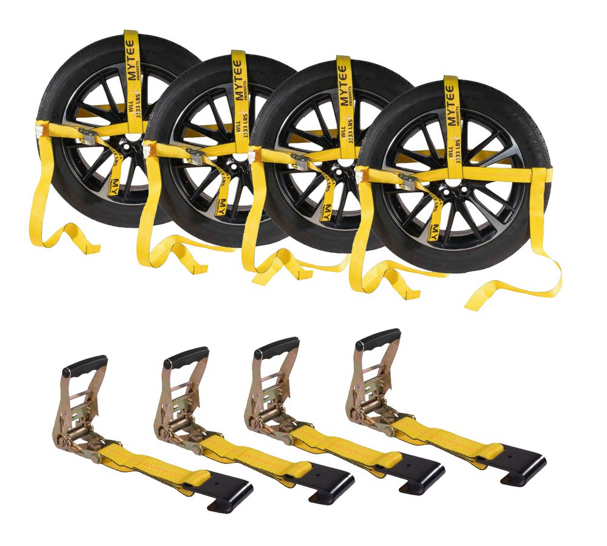 (4 Pack) 2" x 8' Car Tie Down Lasso Ratchet Strap with Chain Anchor