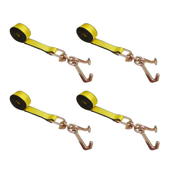 Mega Cargo Control 4-pack Heavy Duty G70 2" x 10' Towing Strap TJ Cluster Hook for Trailer Wrecker, 3333 lbs Wll, Yellow