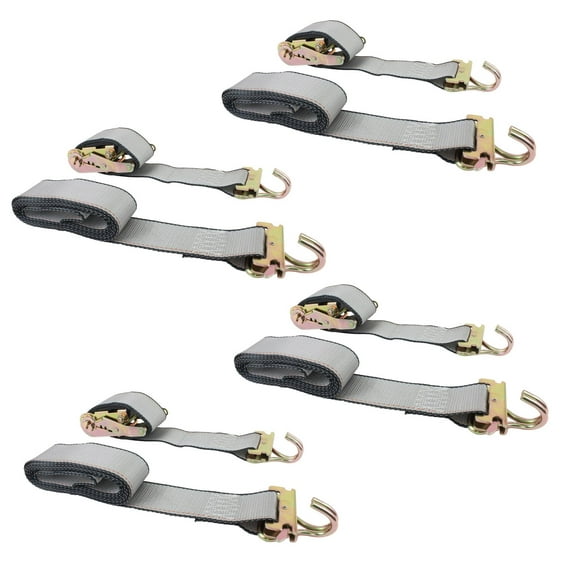 4 Pack 2'' x 12' E Track Ratchet Straps with J Hook & Spring E-Fittings, 3000 lbs - Grey Heavy Duty Etrack Ratchet Tie Down Strap for Enclosed Trailers, Trucks & Vans