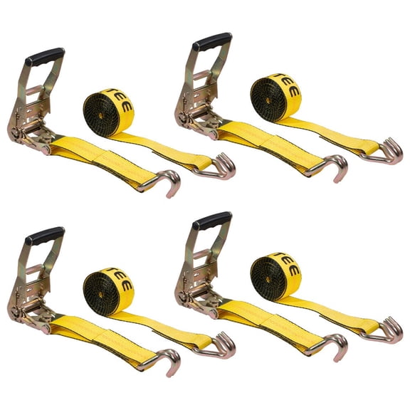 4 Pack 2" x 12' Ratchet Strap with J Hooks - 10,000 Lbs Breaking Strength - Heavy Duty Tie Down Cargo Truck Straps with Wire Hooks for Flatbed, Truck, Trailers Pickup - Yellow