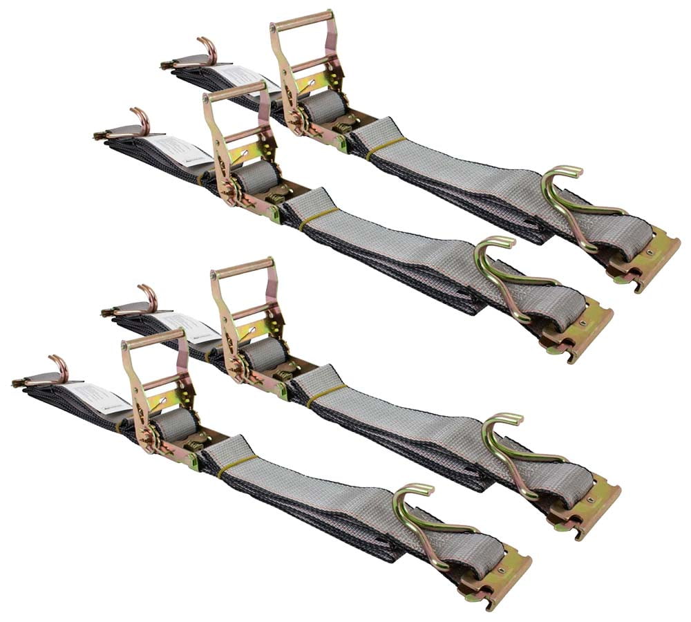 4 Pack 2'' x 16' E Track Ratchet Straps with Wire Hook & Spring E-Fittings, 500 lbs - Gray Heavy Duty Etrack Ratchet Tie Down Strap for Enclosed Trailers, Trucks & Van