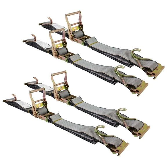 4 Pack 2'' x 16' E Track Ratchet Straps with J Hook & Spring E-Fittings, 3000 lbs - Gray Heavy Duty Etrack Ratchet Tie Down Strap for Enclosed Trailers, Trucks & Vans