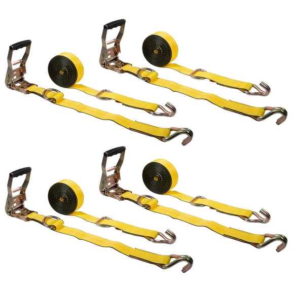 4 Pack 2" x 27' Ratchet Straps with J-Hooks & Floating D-Rings 10,000 lbs Breaking Strength - Heavy Duty Cargo Tie Down Straps for Truck, Trailers, Moving Appliances, Motorcycles