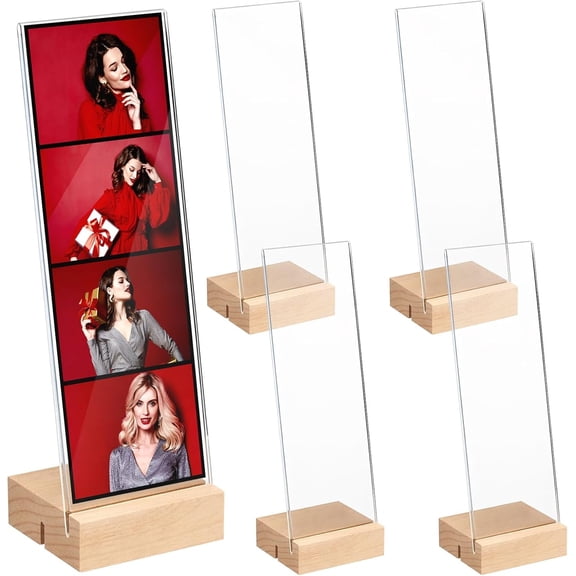4 Pack 2 x 6  Photo Booth Frames Clear Photo Strip Frame with  Base Film Photobooth Picture Holder L T Shape Vertical Slant Display for Wedding Party Anniversary Desktop Display