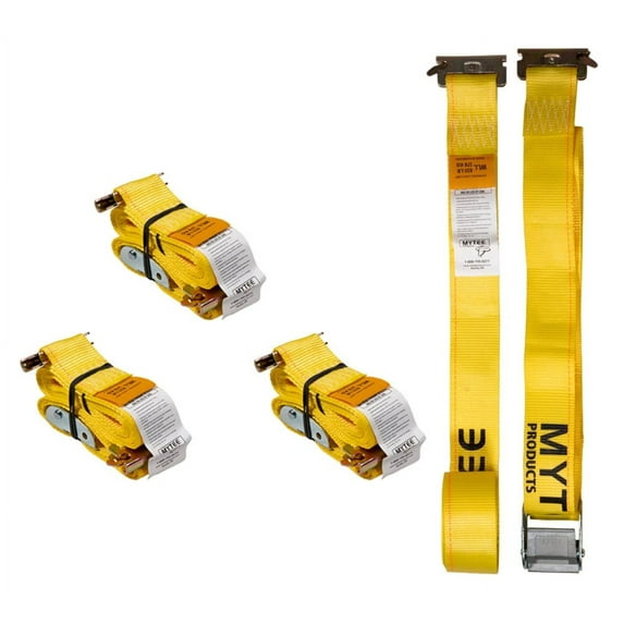 4 Pack 2''x12' Logistic E-Track Cam Buckle Straps with Spring E-Fittings - 2500 lbs Breaking Strength - Yellow Cam Buckle Cargo Load Straps for Enclosed Semi Trailers, Box Trucks