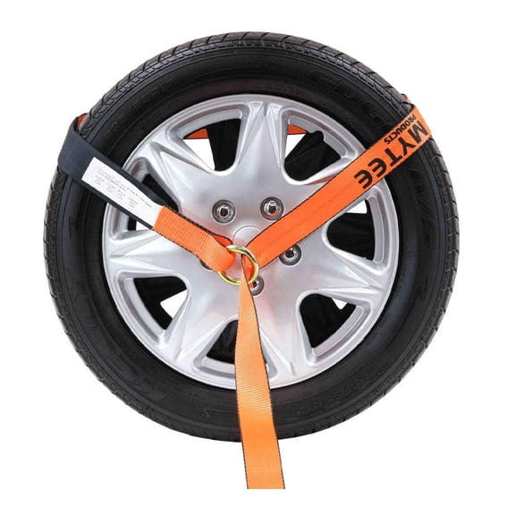 (4 Pack 2" x12' Winch Lasso Strap with O Ring, High Abrasion Orange, Cordura Sleeves - Car Tie Down Tire Straps for Trailers Auto Tow Car Hauler Wheel Net
