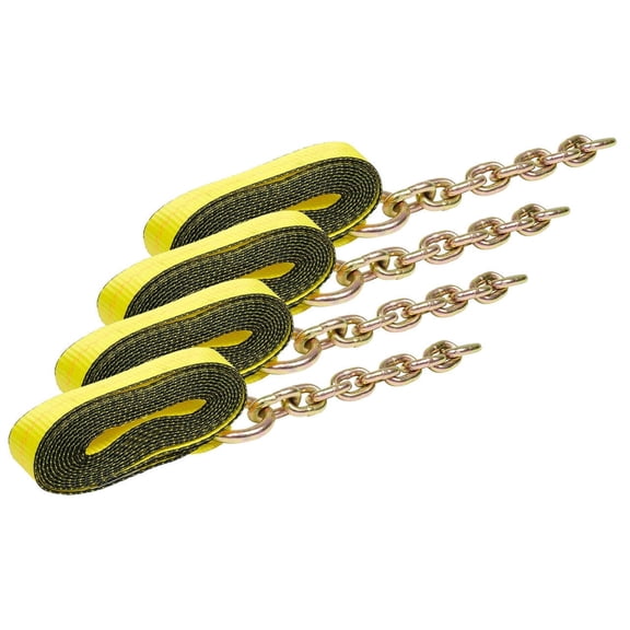 4 Pack 2"x18' Replacement Tie Down Strap with Chain Extension for 8-Point Tie
Down Kits, 4000 lbs WLL | Heavy Duty 8 Point Tie Down Replacement Strap for
Car Trailer