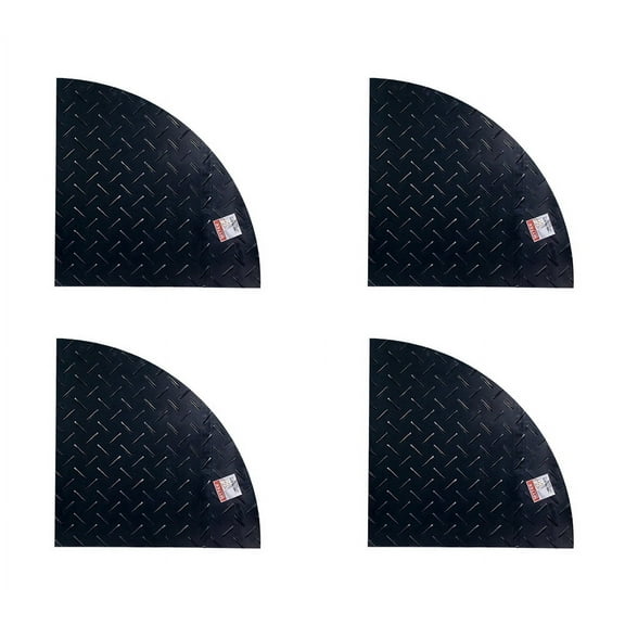 (4 Pack) 2'x2' Heavy-Duty Black Curved Ground Protection Mats - 120,000 lbs Capacity - Diamond Plated Tread on High-Density Polyethylene (HDPE) for Heavy Equipment