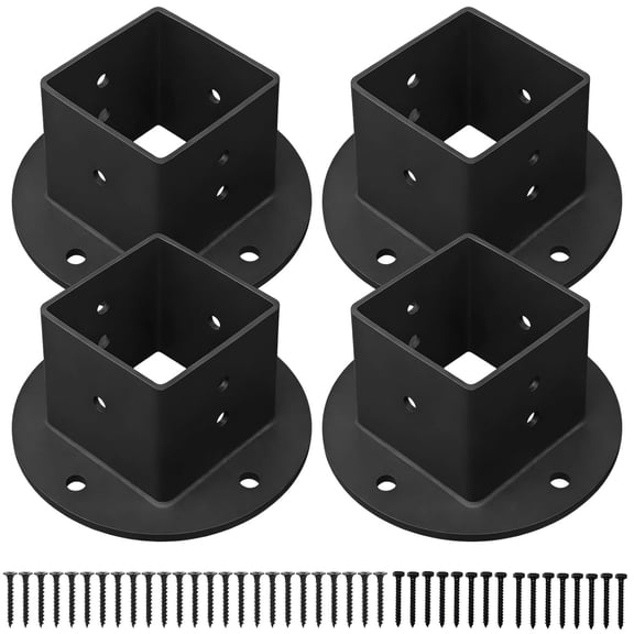 4-Pack 2"x2" Post Base Brackets, Heavy-Duty Black Steel Flange for Deck, Fence & Railing