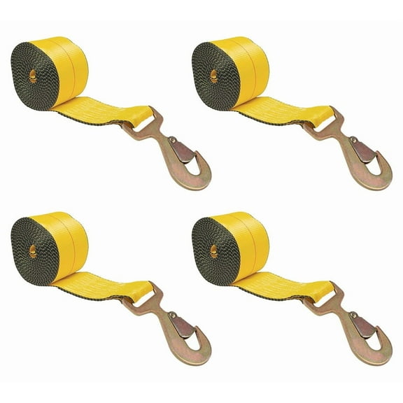 4 Pack 2" x 27' Winch Straps w/Flat Snap Hook - 3333lbs WLL - Yellow Heavy Duty 2 Inch Cargo Control Tie Down Straps for Flatbed Truck Utility Trailer